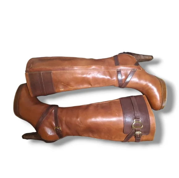 Cole Haan X Nike Air | Poppy Brown Leather Heeled Riding Boots Women's Size 6 - Picture 4 of 7